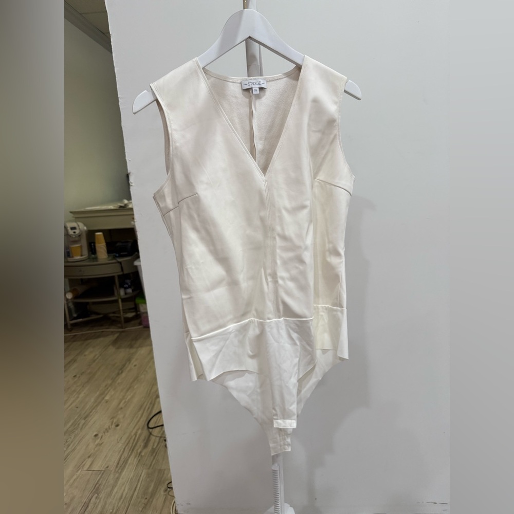 Edge Asymmetrical Cream Sleeveless Bodysuit